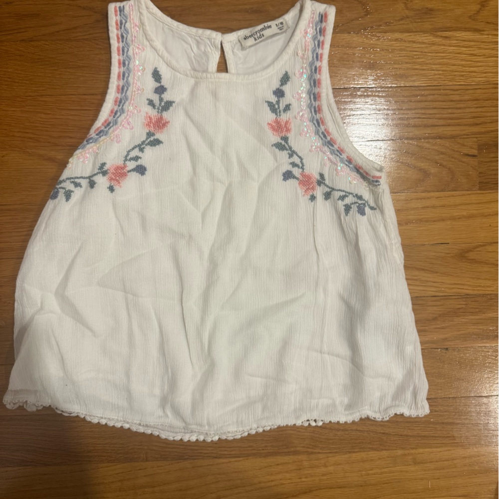 Abercrombie Kids White Top with Pink and Blue Embroidery